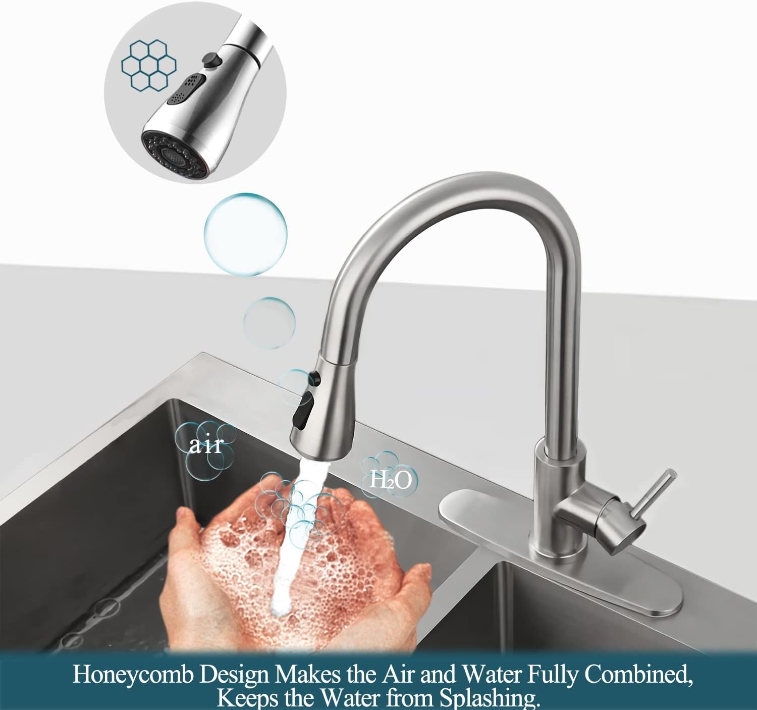 Kitchen Faucets with Pull Down Sprayer, SAMRI High Arc Single Lever Single Handle Stainless Steel Brushed Kitchen Sink Faucets with Pull Out Sprayer and Brass Valve, for Kitchen RV Bar Sink - - 