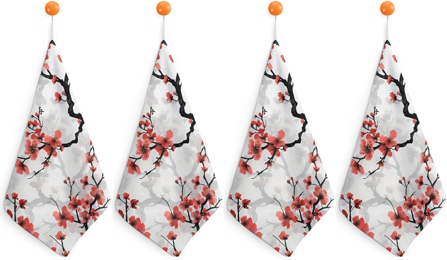Cherry Flower Hand Towels for Bathroom Kitchen Towels Small Towel Handkerchiefs with Hanging Loop 4PCS
