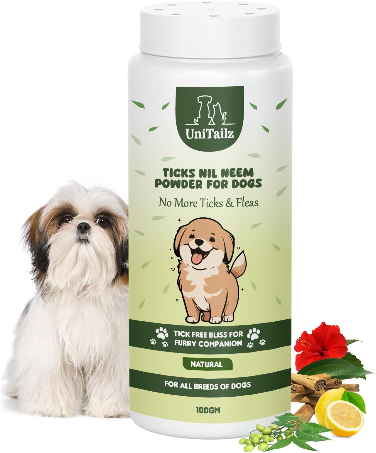 Flea & Ticks Neem Dog Powder For Shih Tzu Puppy | Help In Anti-Itching, Lice, Tick Control All Dog, Breed -100Gm