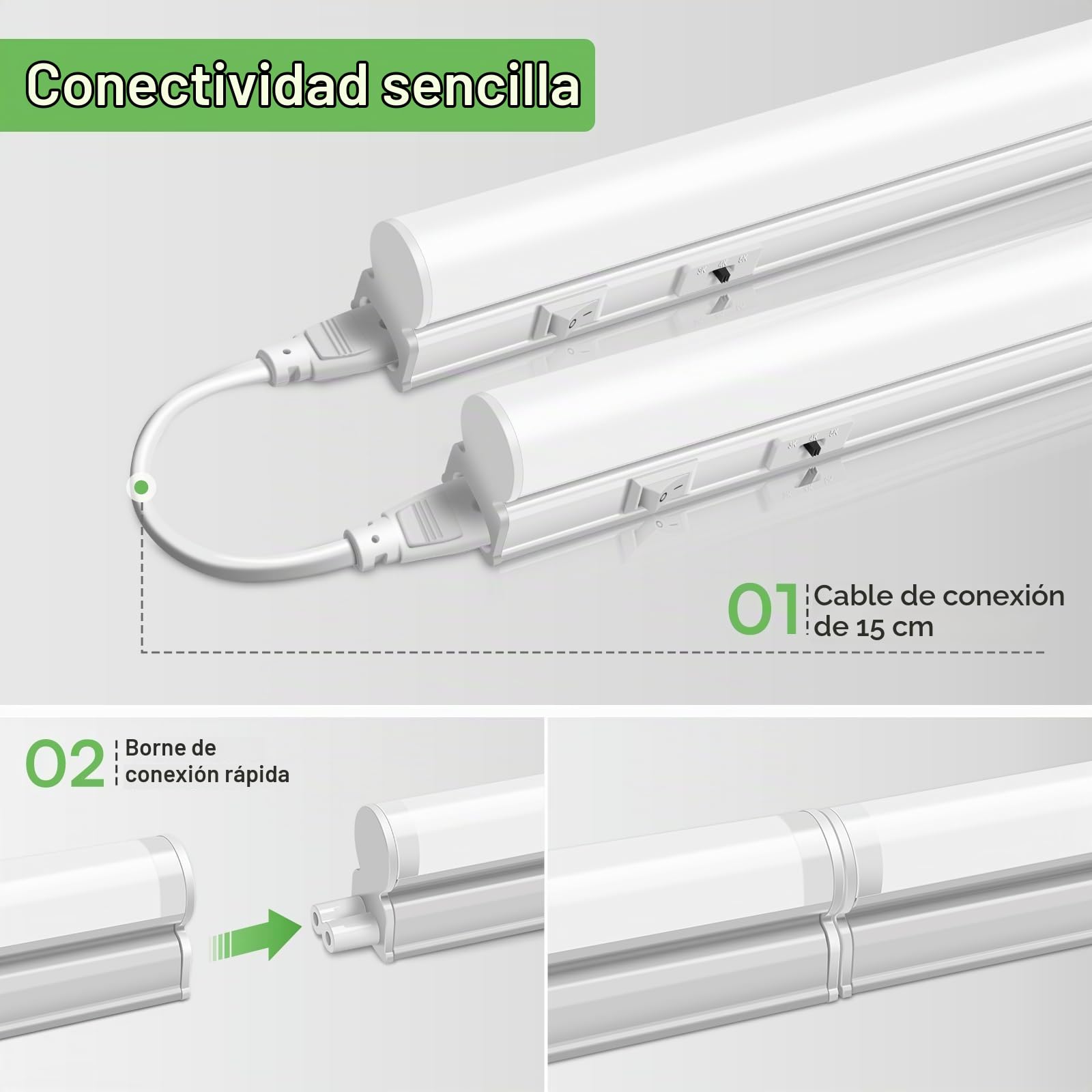 ALUSSO Barras de Luz LED para Cocina 8W 800lm, 3CCT 3000K 4000K 6500K, Iluminación Bajo Mueble con Interruptor y Cable, Barra LED 58cm 230V, Luz Bajo Armario Blanca Pack de 2