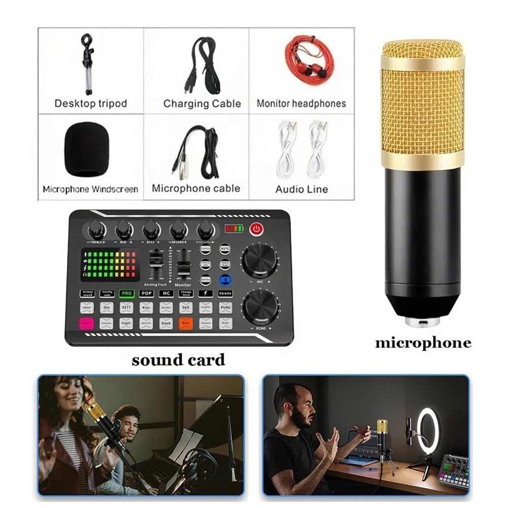 Paquete De Equipo para Podcast, Micrófono para Podcast Bm-800 con Cambiador De Voz,Trípode De Escritorio, Micrófono De Condensador De Estudio Podcasting, Canto, Videojuegos Glod