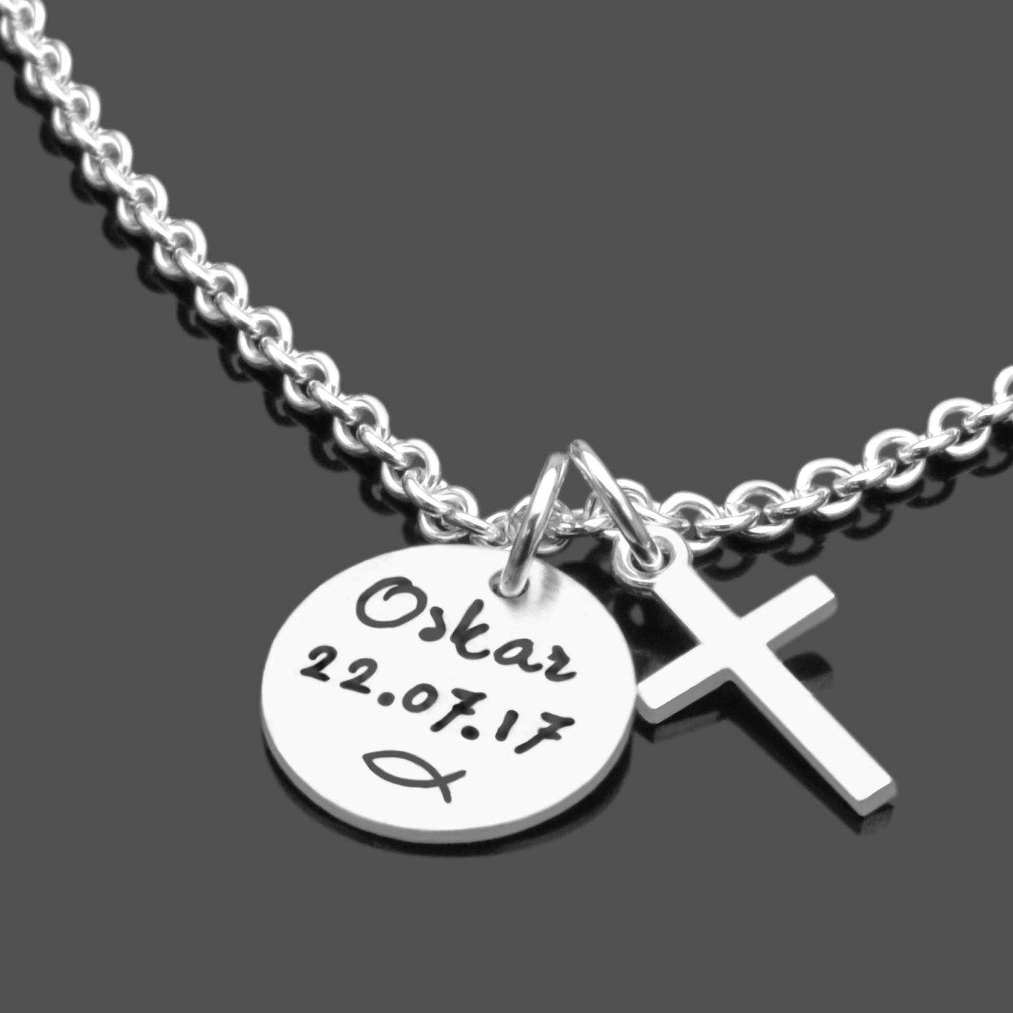 Taufkette mit Gravur Junge MEINE TAUFE KREUZ 925 Silberkette Geschenk Taufe personalisiert Taufgeschenk Kreuzkette