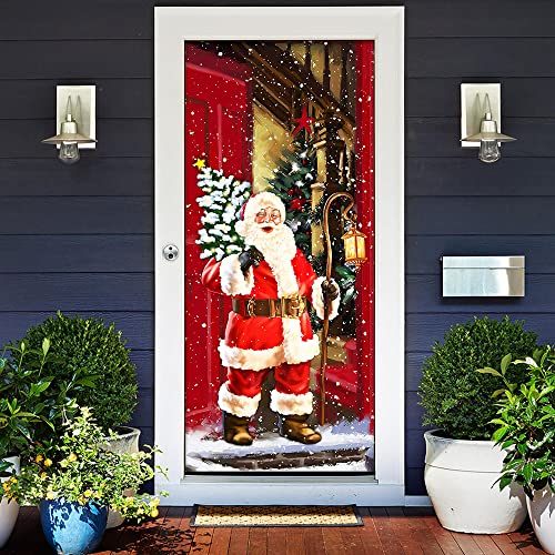 Flagwix Door Covers Printed-Santa Claus Will Visit You At Home This Christmas Door Cover Qnn369D, 30"X80" Outdoor Nativity Scenes Sign For Front Door Draft, Porch Home Holidays Decorations #TOP2