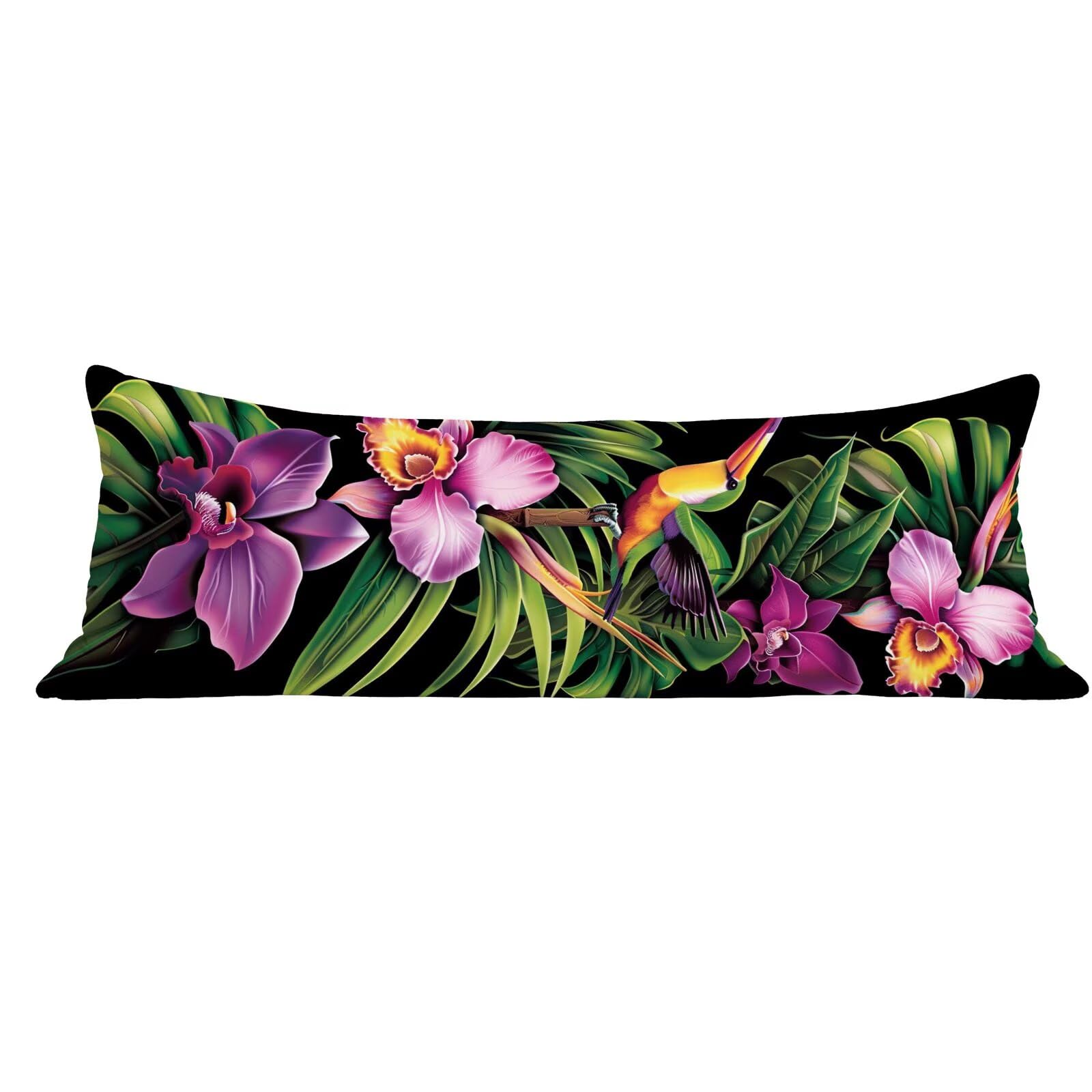 Funda de Almohada 60 x 180 cm Verde Protector Almohada 180 cm con Cremallera Invisible, Lino Durable y Transpirable Pillow Case Largas Flor Impresión a Doble Cara para Cama, Sofá y Dormitorio dg-464