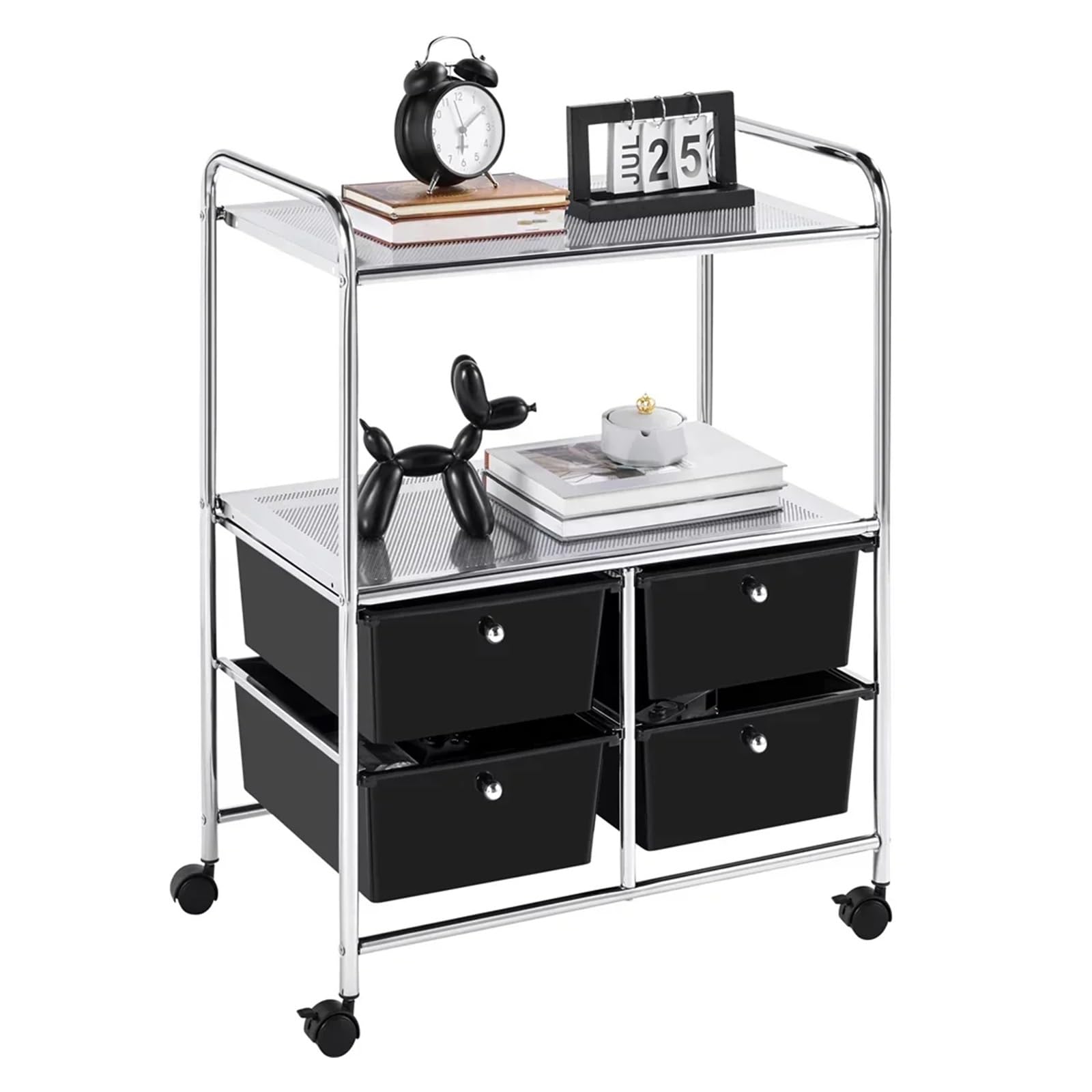utility cart Rolling Storage Cart with 4 Drawers & 2 Shelves, Trolley on Wheels for Home Office School Salon Carts Stands