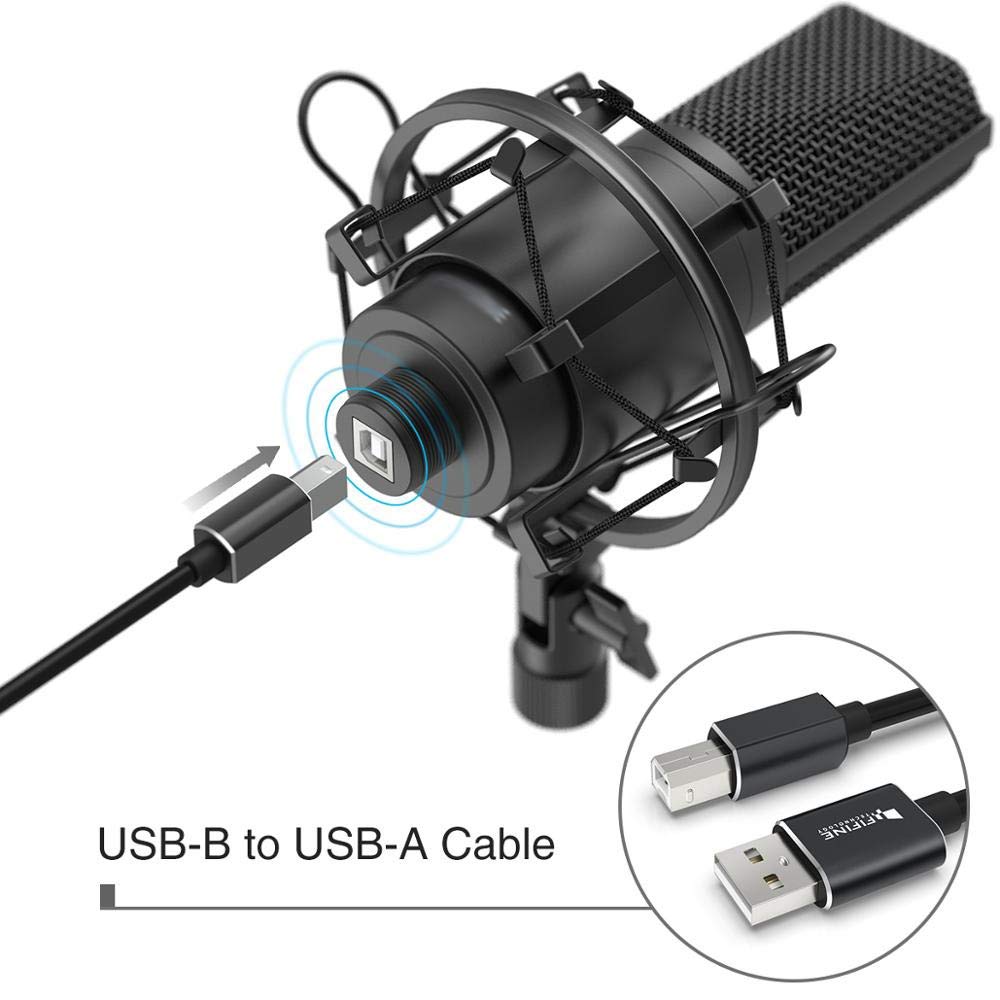 Microfono a condensatore per PC USB con Supporto Antiurto Regolabile per Microfono da Tavolo per Registrazione vocale in Studio
