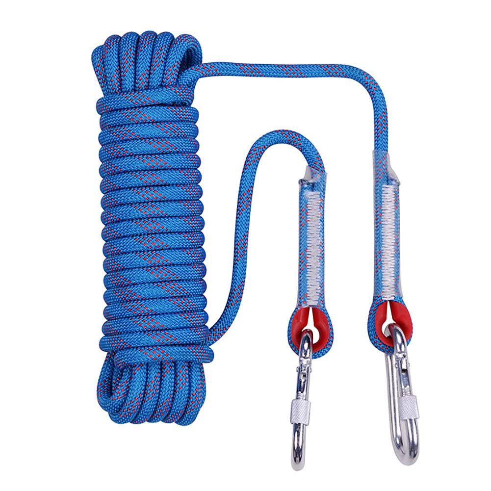 NewDoar Climbing Rope 8(5/16in),10mm (3/8in), High Strength Accessory Cord Rope with 2 Steel Hooks, for Outdoor Rescue Rappelling Rope Down Cliffs ledges Safety Escape Tow Strap Equipment(Blue)