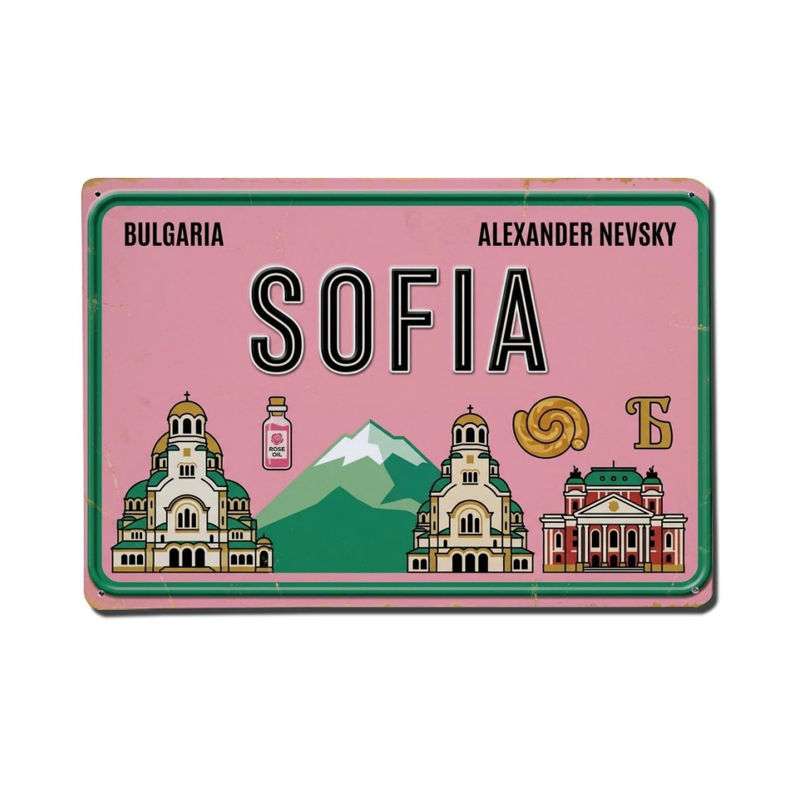 Cxhjca 8X12inch(20X30cm) Vintage Travel Sofia Bulgaria Cathedral Church Metal Tin Sign