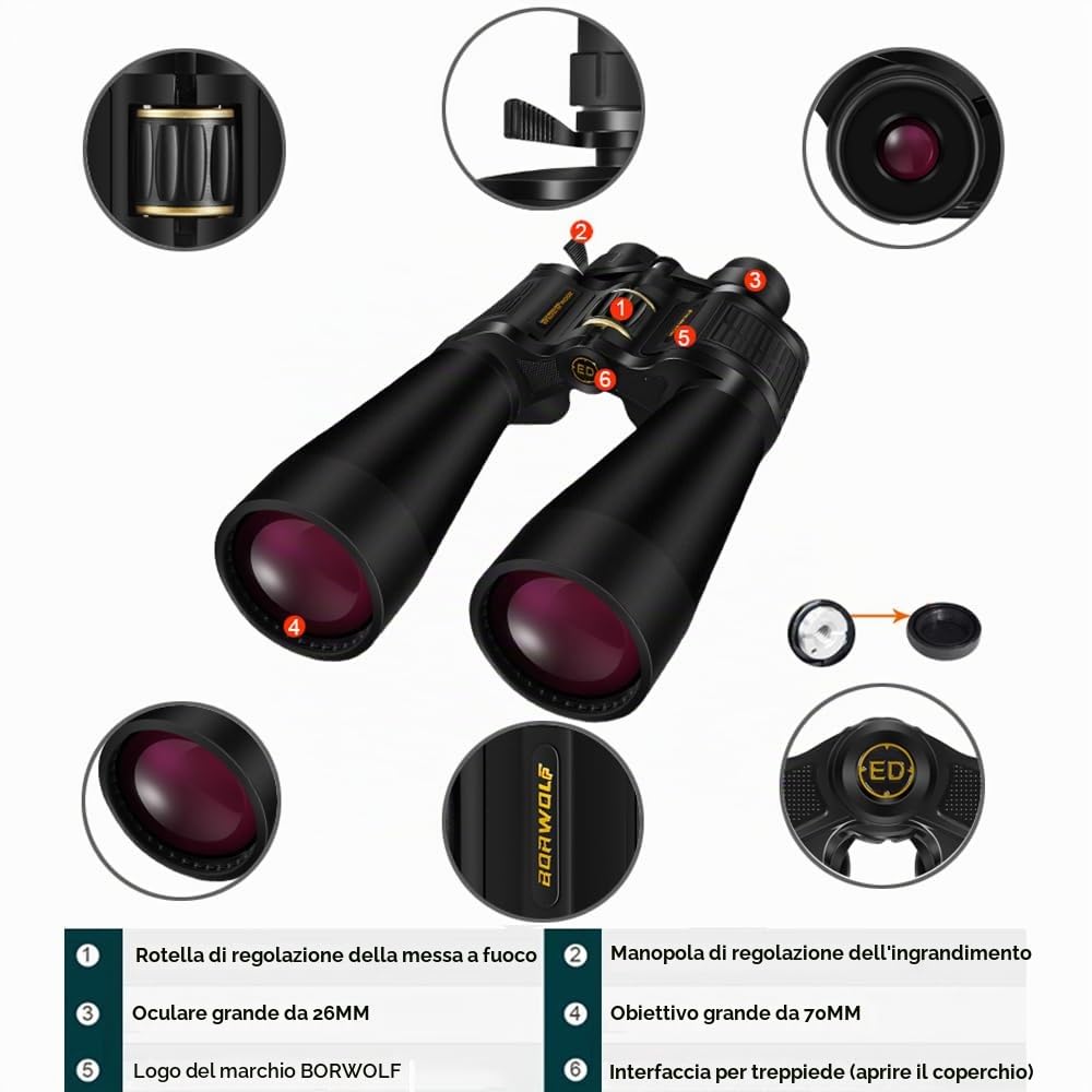 25-75X70 Binocolo ad Alto Ingrandimento HD Professionale Zoom Telescopio Caccia Esterna Binocolo Ad Alta Potenza per Bird Watching e Guardare Luna
