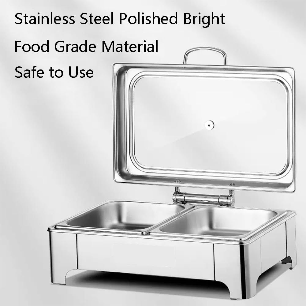 Serveur de buffet commercial en acier inoxydable avec plats de frottement et assiettes en porcelaine pour la restauration, les fêtes et les événements – Touch A