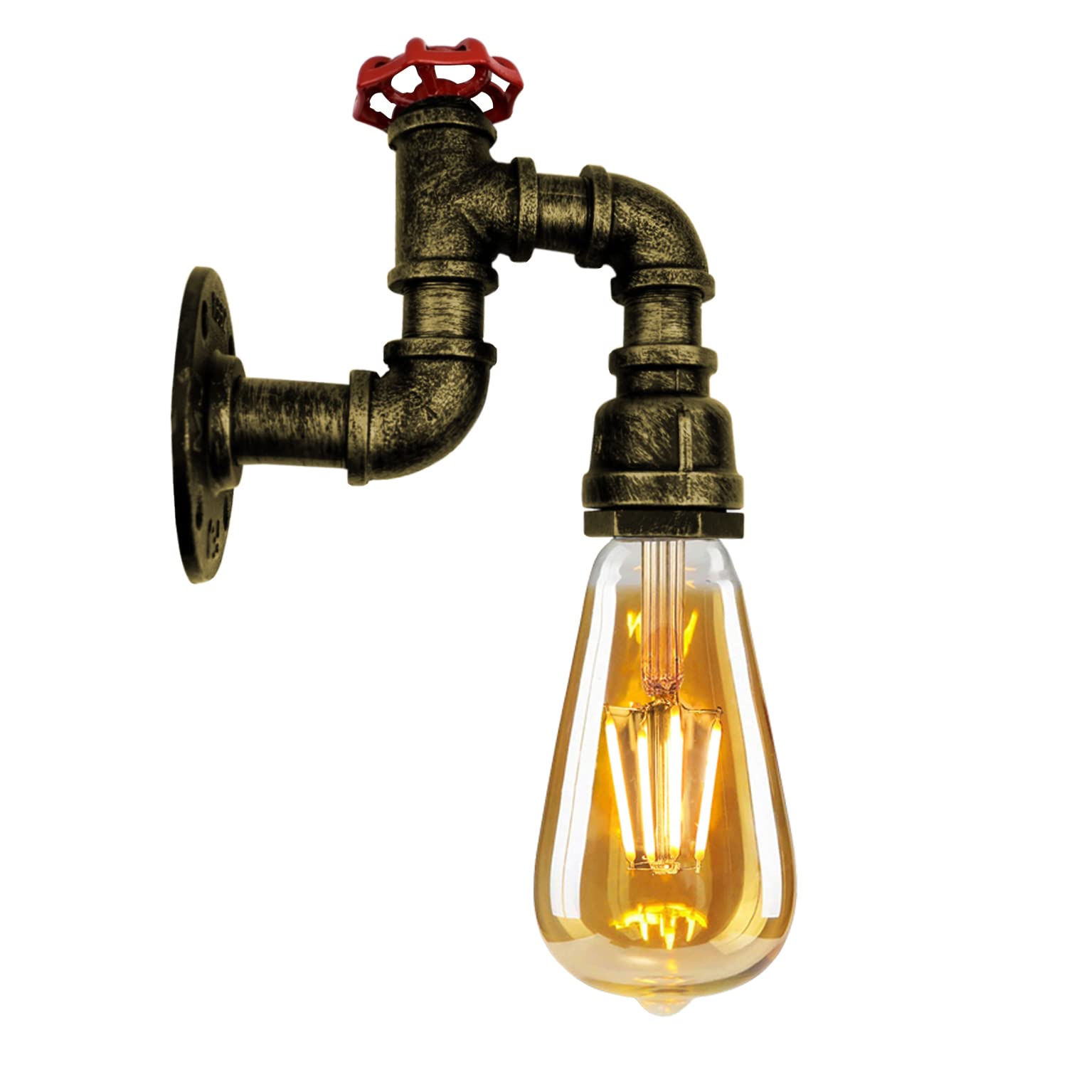 LEDSone Vintage Water Pipe Lamp Metal Wall Light Sconce E27 60W Max Dimmable Non Dimmable Bulb Industrial Steampunk Pipe for Living Kitchen Restaurant