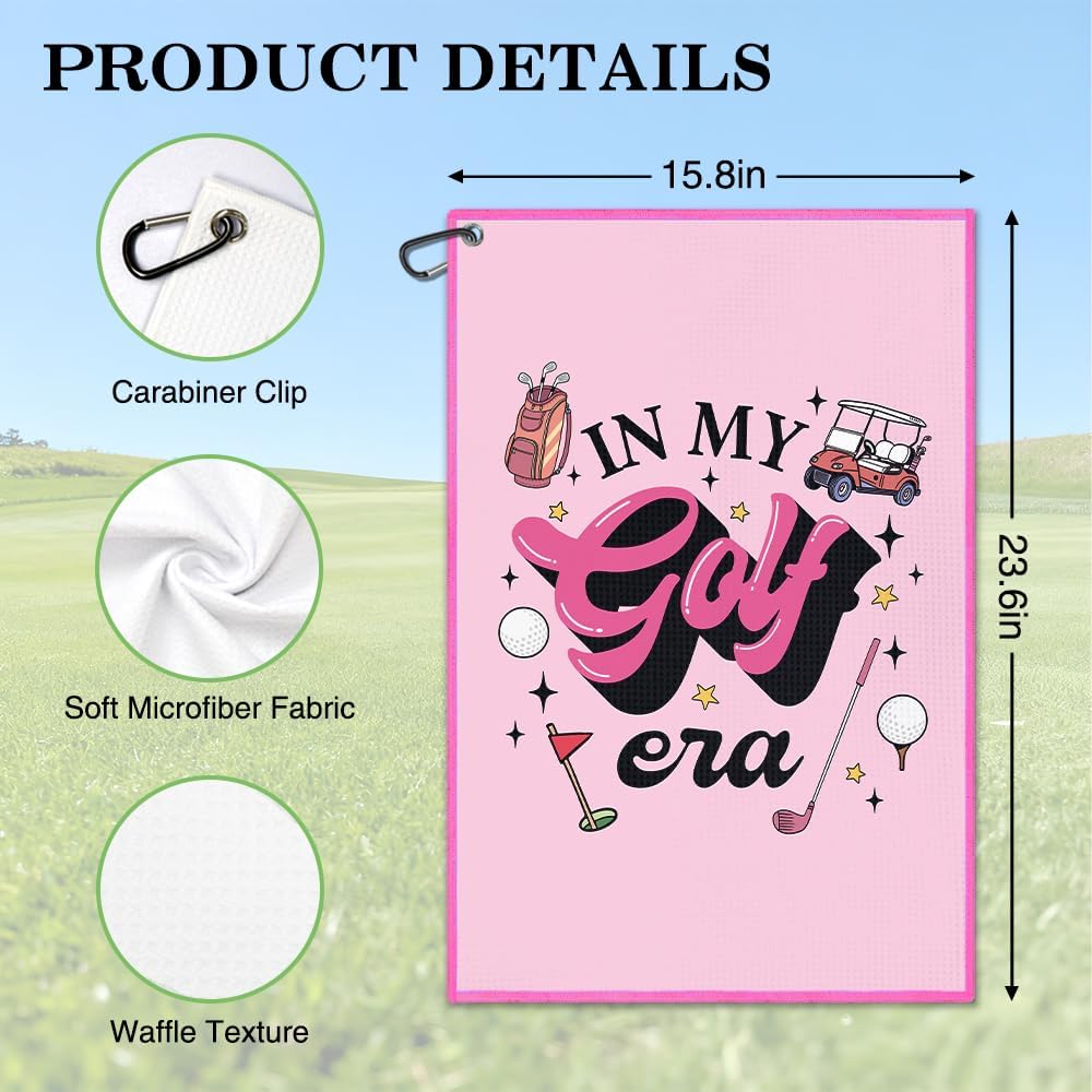 in My Era Pink Golf Towel, Funny Golf Bag Towel with Clip, Golfing Accessories for Women, Golfing Gifts for Ladies Mom Grandma Golfer, Birthday Gifts for Player Sport Lover Sister Friend Bestie - Image 2