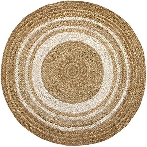 HAMID Alfombra Yute Alhambra Color Natural Greca Blanca Redonda Cover
