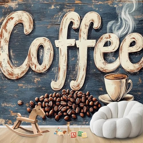 Papel pintado fotográfico con diseño de café, ideal para cocinas y ambientes retro. Papel pintado no tejido para sala de estar, dormitorio o habitación infantil. Decoración de pared con motivos, 150 c