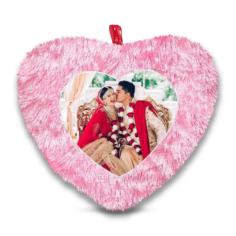 Fur Personalized Gift Photo Cushion for Boyfriend Girlfriend Husband Wife on Occasions Valentine's Day Birthday Anniversary Special Love Gift Heart 15x17 inch, Pink (PC49)-image-49