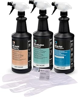ERRECOM Kit limpieza aire acondicionado, incluye Clima-Net 1L limpieza de unidad interna y filtros, Bio Acid 1L y Bio Alkaline 1L con tensioactivos biodegradables limpieza de unidad externa, guantes