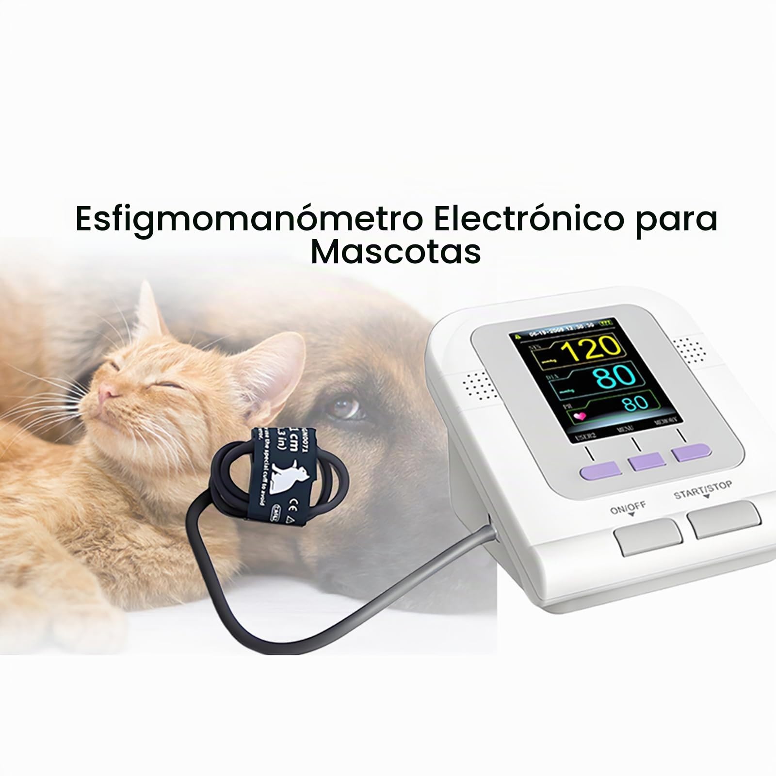 Monitor De Presión Arterial Para Perros Y Gatos, Manguito De Monitor De Presión Arterial Veterinario Digital, Esfigmomanómetro Electrónico De 3 Modos Y 3 Puños, Pantalla LCD De 2,8 Pulgadas