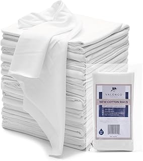 VALENGO Lint Free 100% Cotton New Rags for Dust Cleaning, Soft Tshirt Rags for Cast Iron, Staining Wood, Shoe Polish Cloth Bag, 17”x17”- (7 Pack)