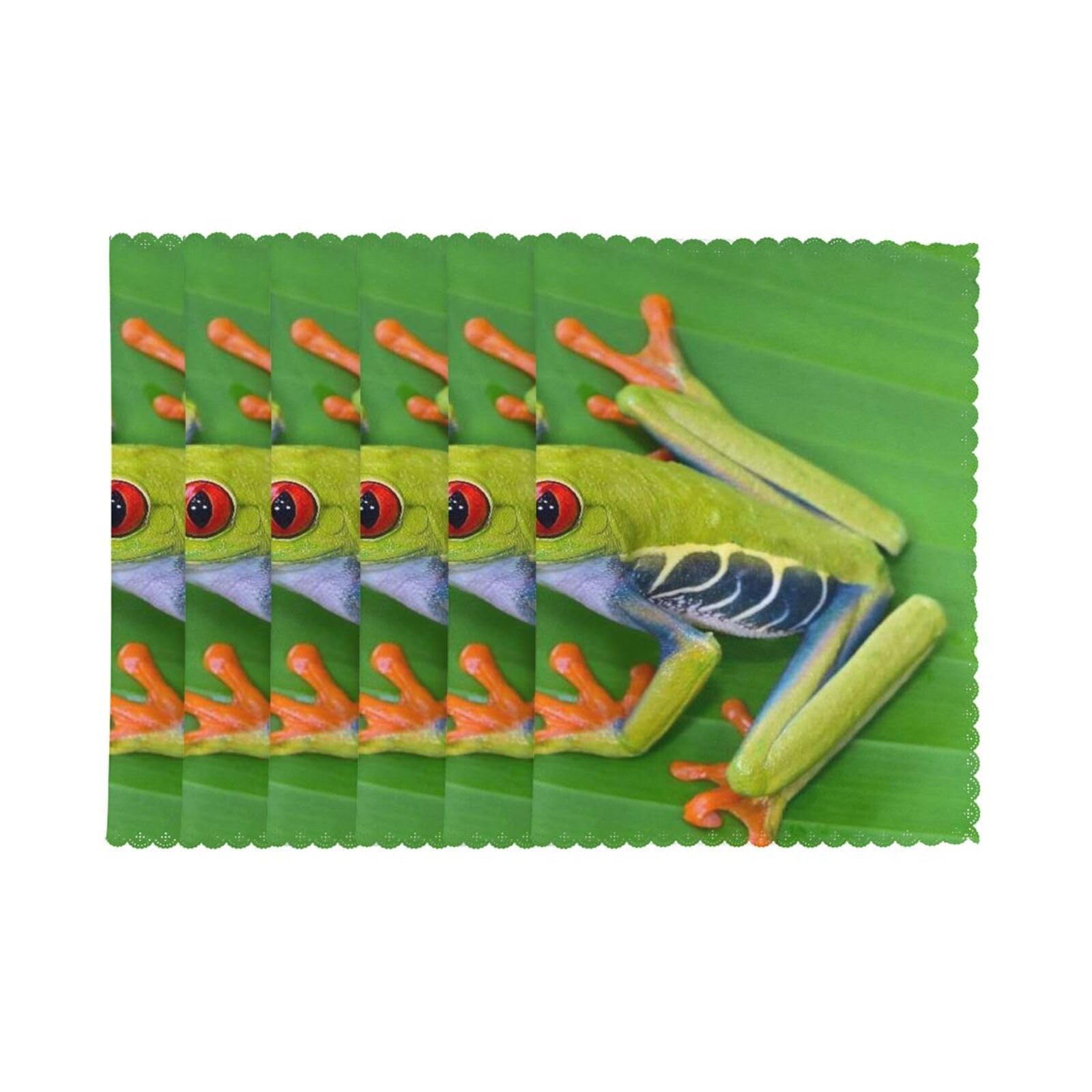 6 PCS Heat Resistant Placemat 45x30 CM, Animal Frog Leaf Leaves Printed Non-Slip Place Mats for Kitchen Dining Table Indoor Outdoor