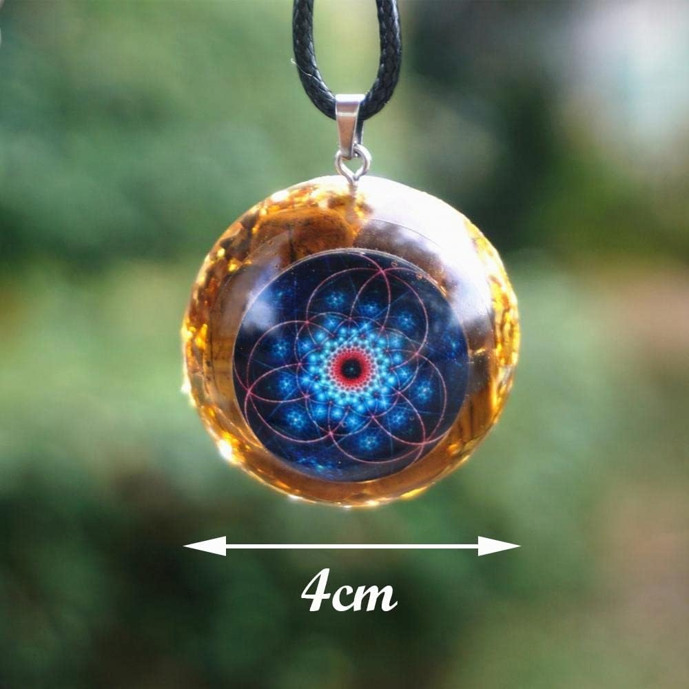 Ciondolo in orgonite Occhio di Tigre Fiore della Vita Collana di Cristallo Orgone Protezione EMF Yoga Meditazione Uomini e Donne