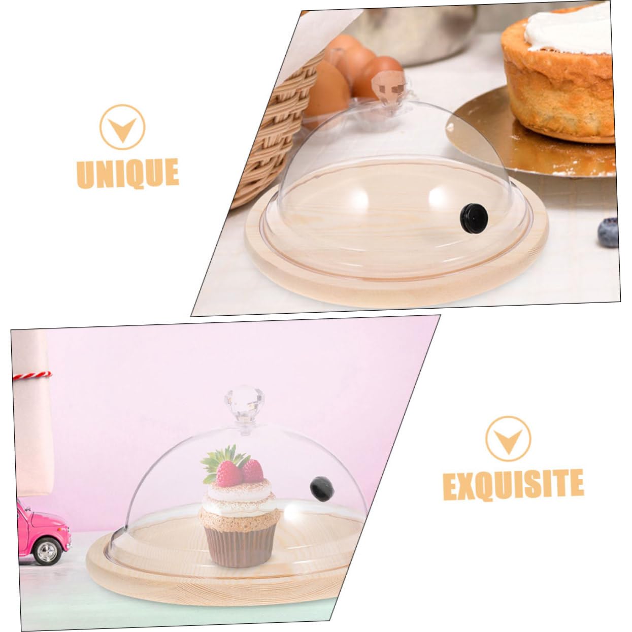 Cloche Design Unique et Confortable Protectrice Réutilisable en PC Transparent pour Gâteau et Fruits pour Présentation de Desserts