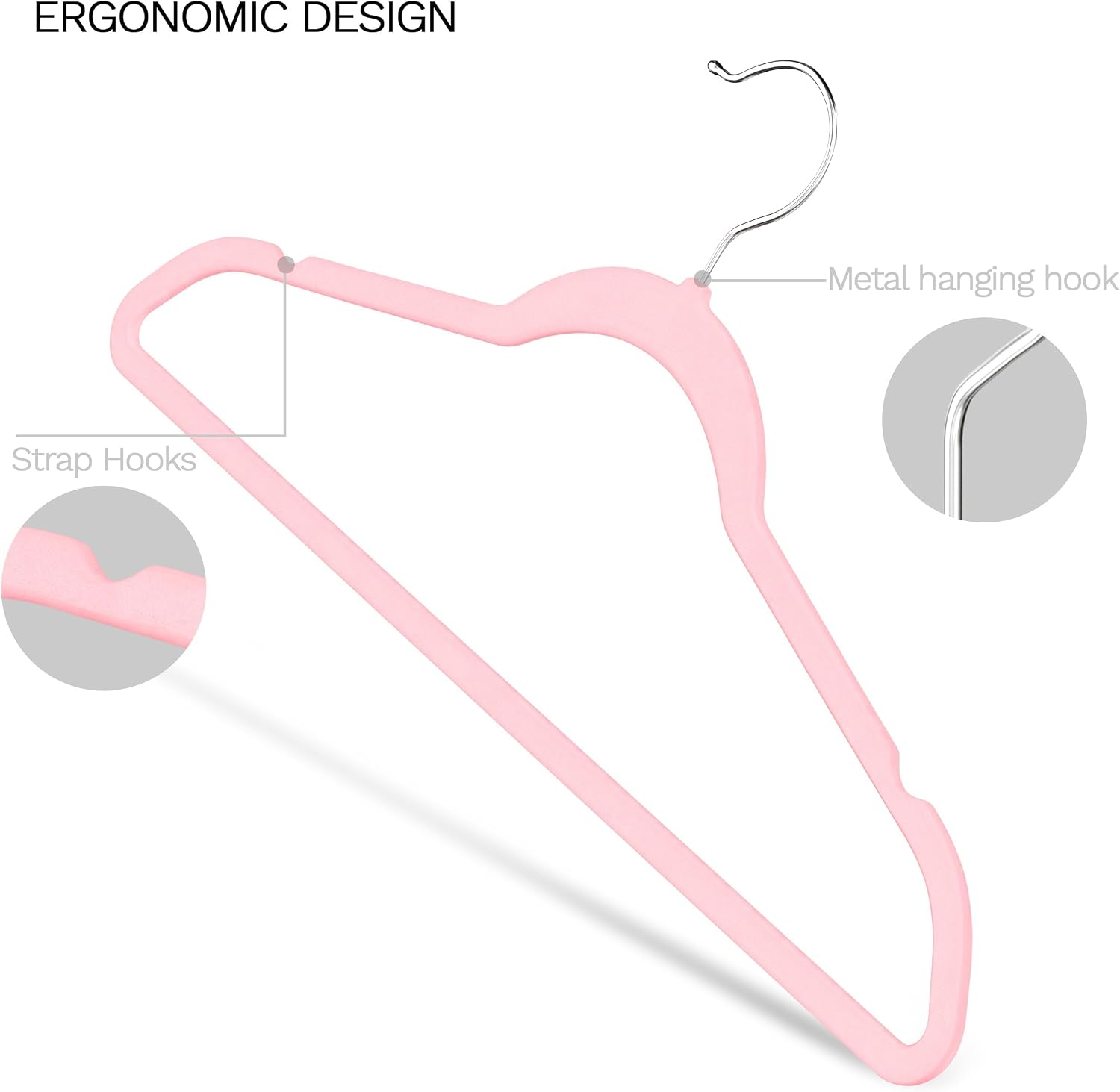 Pink Velvet Hangers 60 Pack, Slim Space Saving Suit Hangers for Closet Organizer, Rotating Silver Hook, Non Slip Clothes Felt Hanger Heavy Duty for Coat,Shirt, Pants, Camisole, Dress