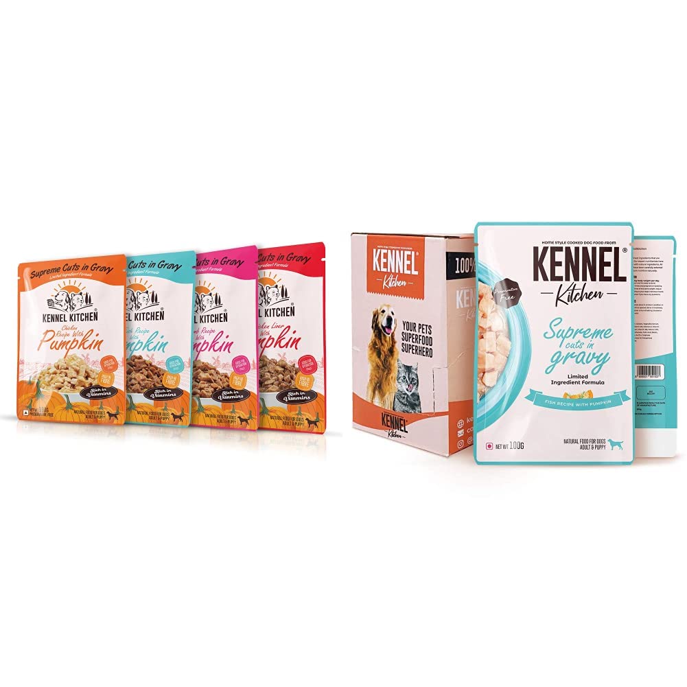 Kennel Kitchen Wet Dog Food for Adult and Puppy, Supreme Cuts in Gravy with Pumpkin, 100g (Pack of 12) & Supreme Cuts in Gravy, Fish Recipe with Pumpkin, 100g (Pack of 12) for Adult & Puppy (B08Q8SXGKB) Amazon Price History, Amazon Price Tracker