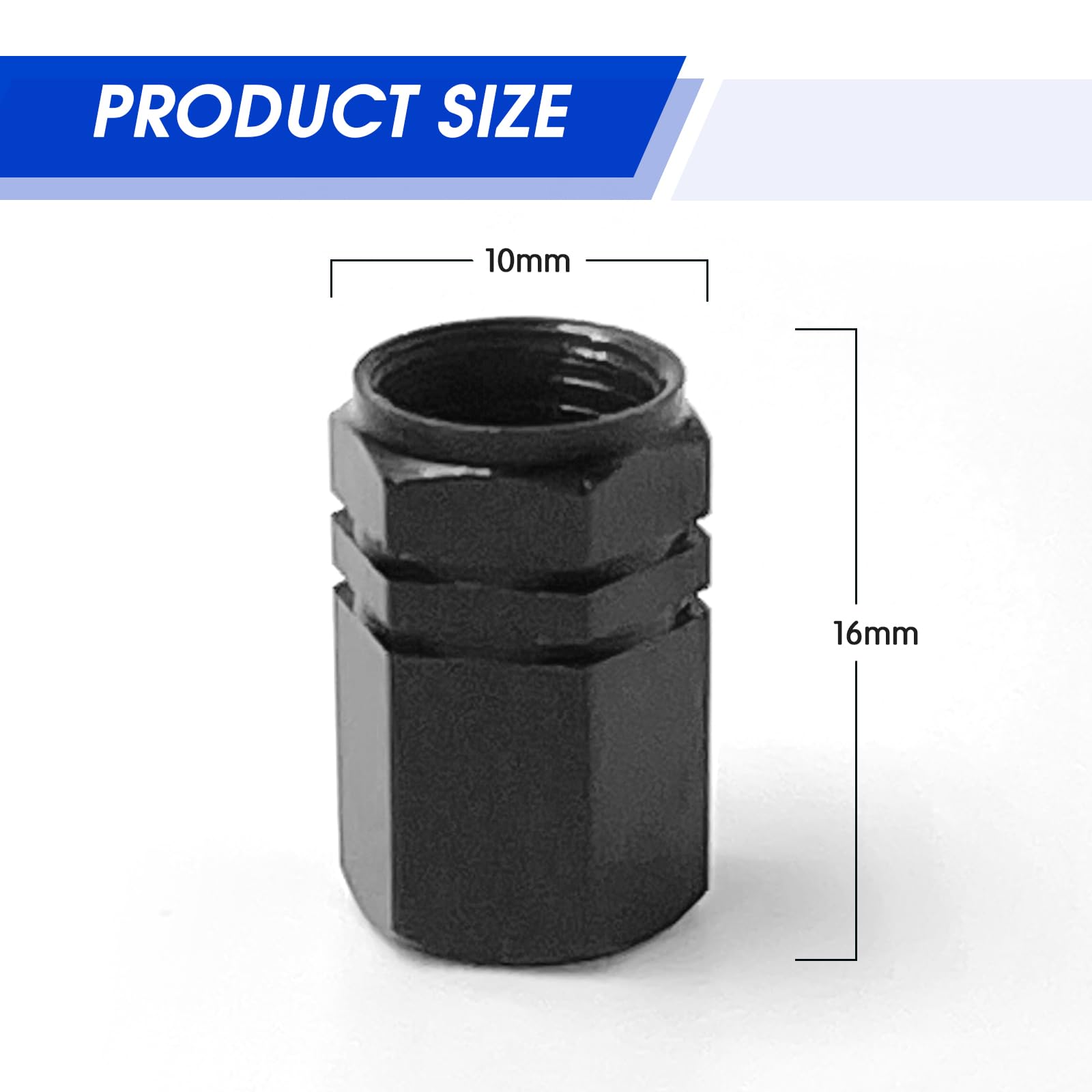 CrestHaven 8 Pcs Aluminum Valve Caps, Car Dust Caps, Tyre Valve Caps, Universal Tyre Valve Caps, Car Caps with Gasket for Motorbike, Trucks, Bike, Electric Scooter, SUV, Baby Buggies (black) — view 2