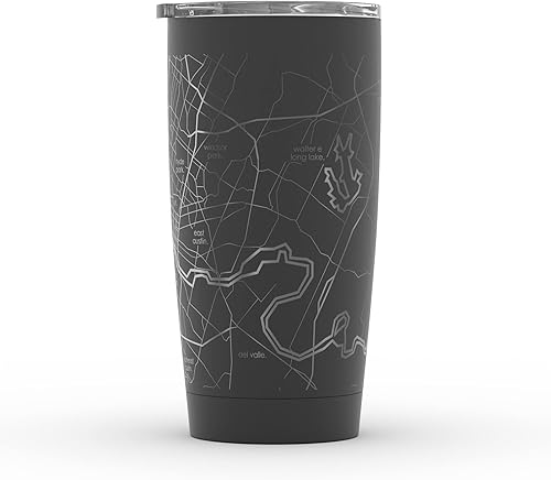 Vista 309 de Well Told Vaso de café aislado con diseño de mapa de Nueva York grabado, taza de acero inoxidable grabada (20 onzas, negro) con aislamiento de mapa