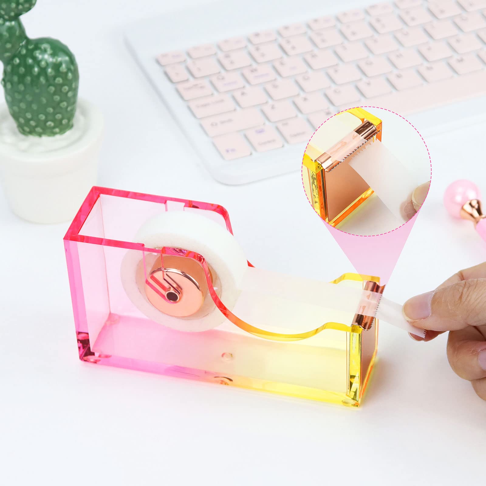 Amazon | アクリルピンク テープディスペンサー デスク 1インチ テープ 