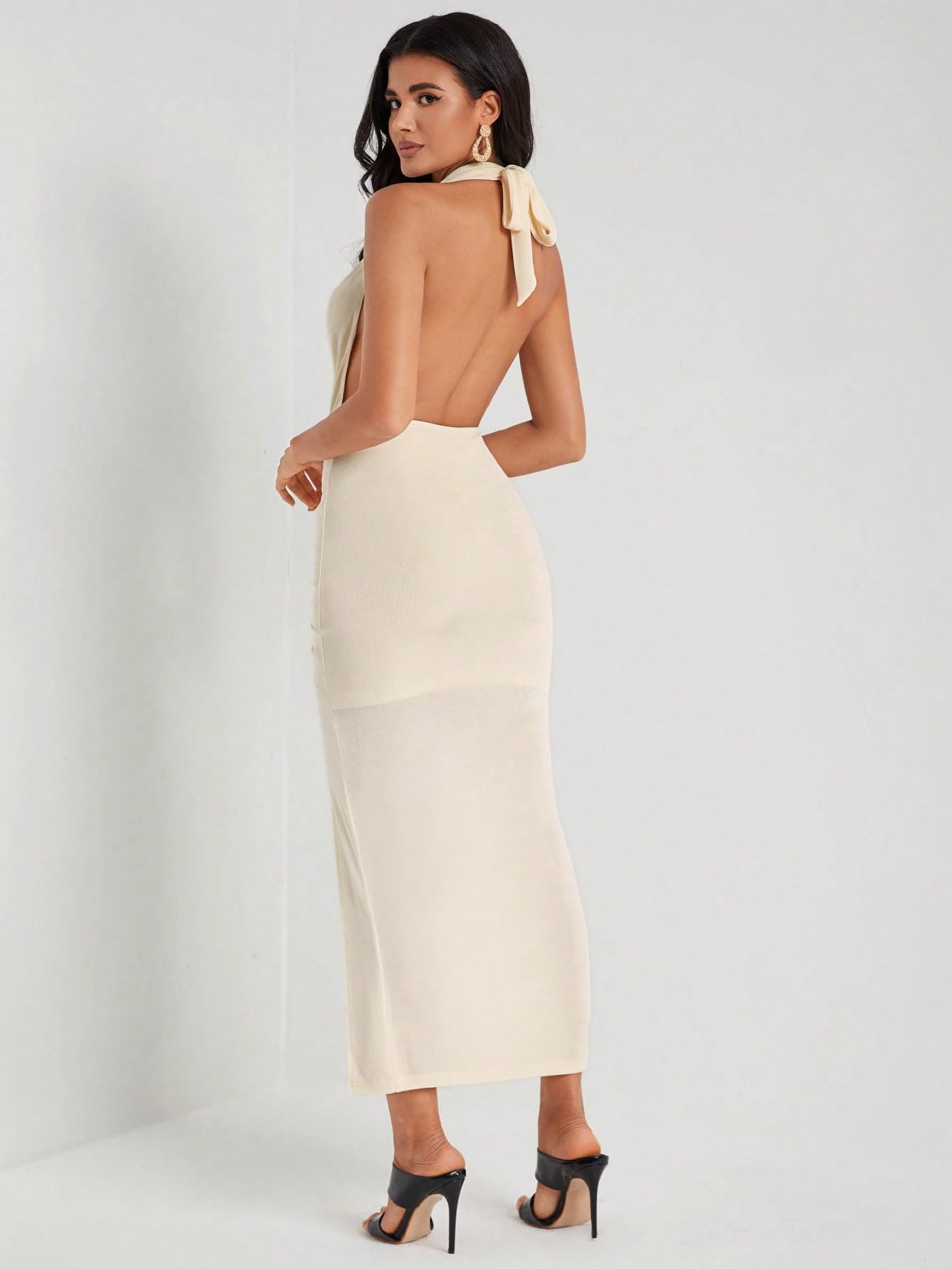 drawstring ruched backless dress Neeno Women's Dresses Sexy Halter Neck Split Thigh Dress for Women (Color : Beige, Size : Medium) : Clothing, Shoes & Jewelry Southport With a lace Little English | Light Color:Light Blue
