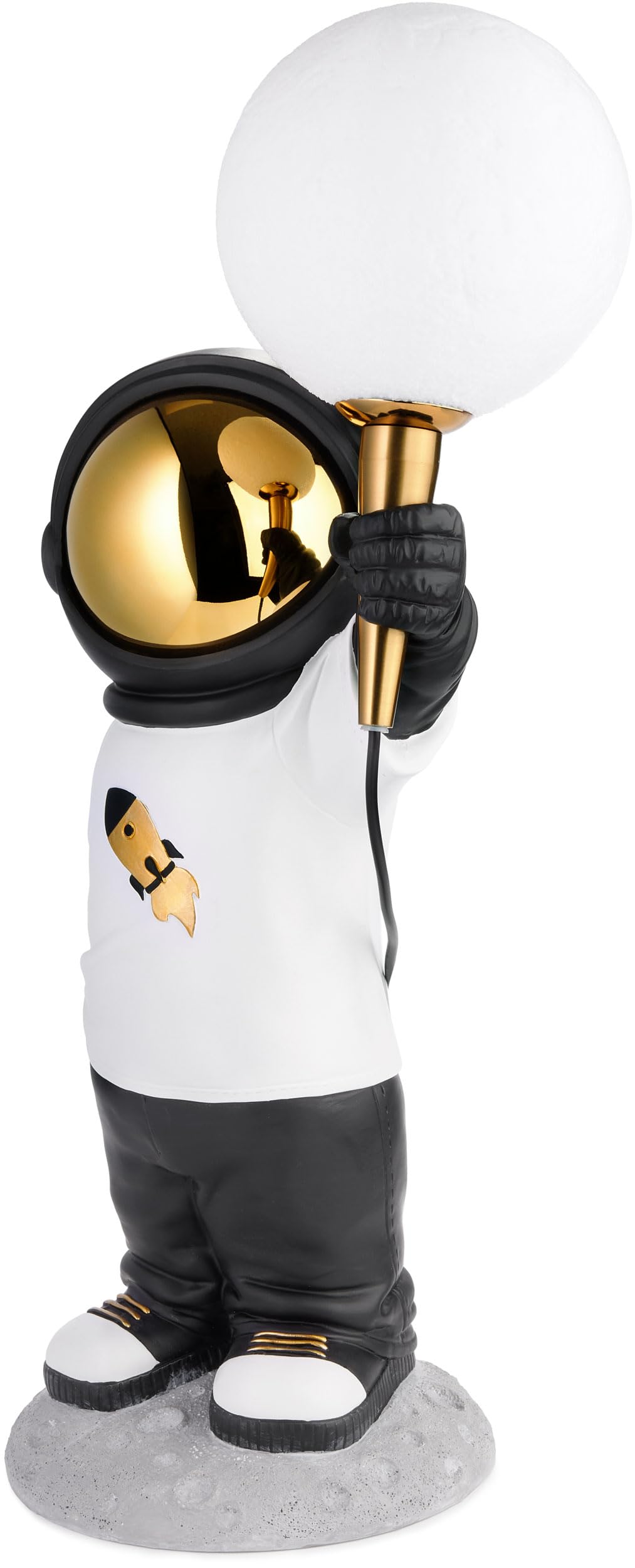 Brubaker Lampada da Tavolo Astronauta - Lampada da Comodino Spaziale da 46 cm con Spina USB-C - Statua Decorativa Dipinta a Mano con Lampada Lunare - Oro, Bianco e Nero