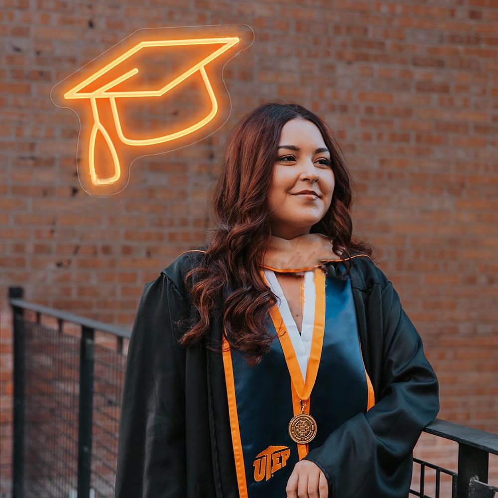 Graduation Cap Neon Sign Graduation Neon Light For Wall Decor Dimmable LED Light Up Sign for Class of 2025 Party Dorm Backdrop Decoration Celebration Gifts(Orange) — image 1