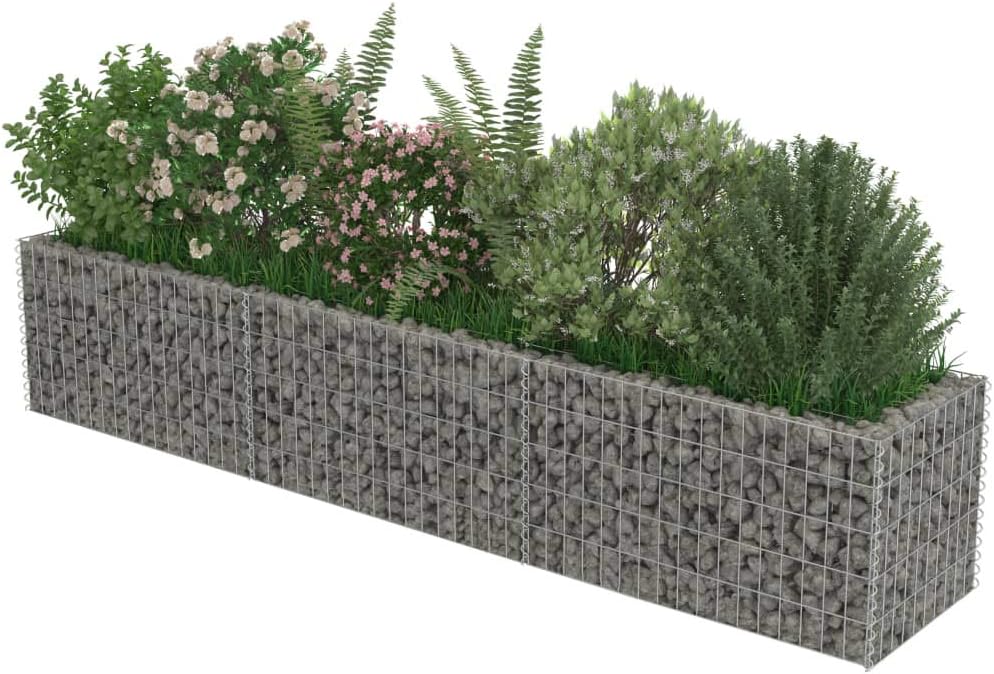 Tidyard Gabion Raised Bed, Large Silver Galvanized Steel Garden Planter Box 106.3x106.3x19.7 Inch for Outdoor Landscape Gardening
