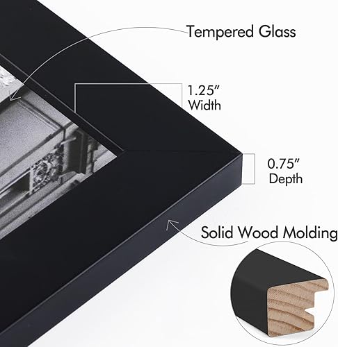 Miniatura 3 de Golden State Art, Portarretratos negro de 16 x 20 pulgadas, hecho de madera maciza y vidrio templado (paquete de 1)