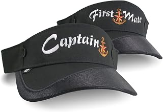 Captain and First Mate Nautical Star Anchor Embroidery Couple Black Visor Caps Duo Set of 2 Adjustable Elegant Fashion Sun Hats