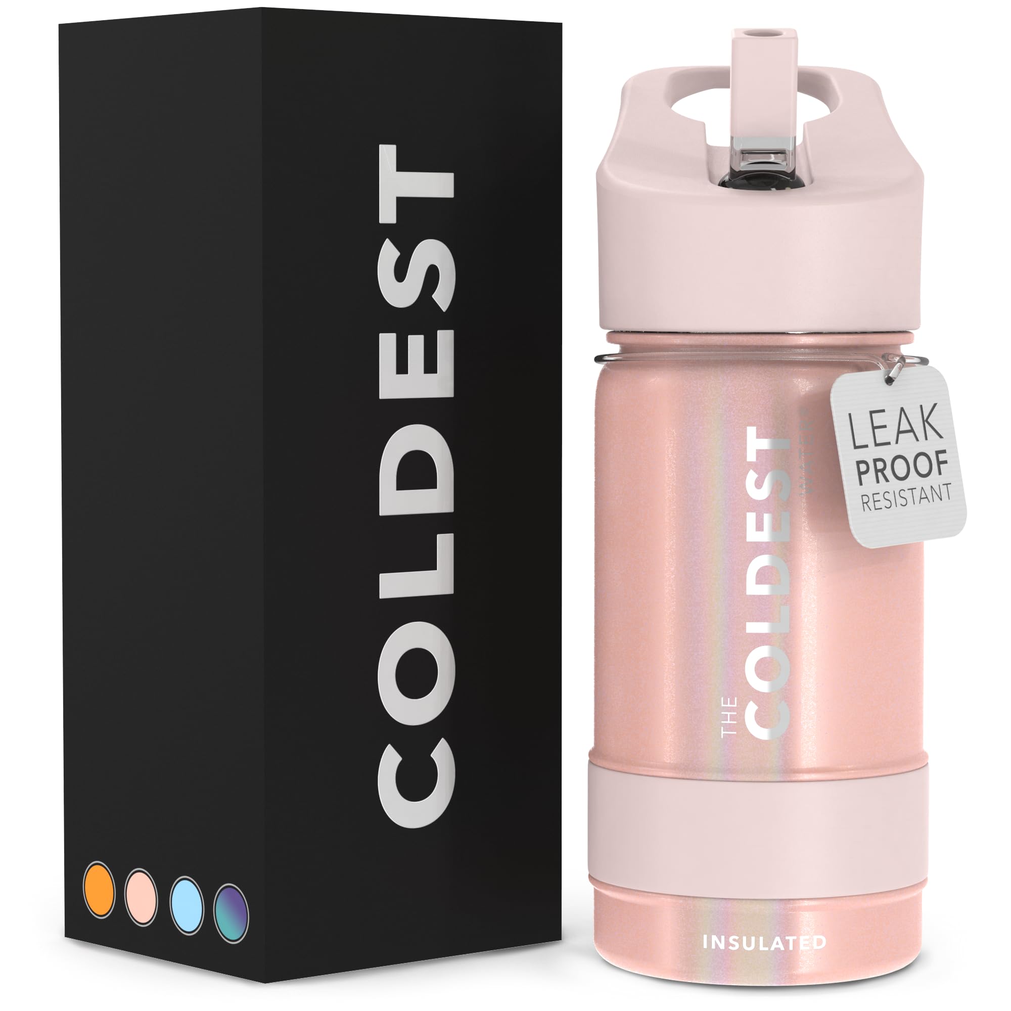 Coldest Insulated Water Bottle with Straw Lid - Stainless Steel Metal Thermos for Men & Women (Forever Pink Glitter, 14 oz)