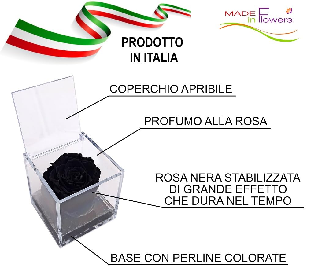 Texo di Claudio Rosso Rosa Nera Vera Profumata Stabilizzata Eterna Idea Regalo Donna Natale Festa Pensiero Mamma Moglie Fidanzata Anniversario Cerimonia Dono 8cm