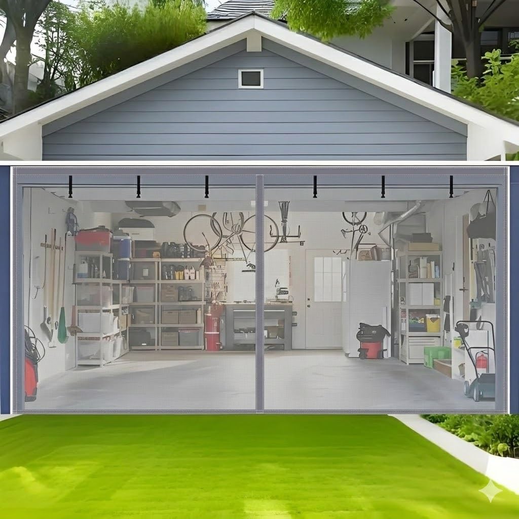 Moustiquaire de garage magnétique grise en fibre de verre 198x198 cm