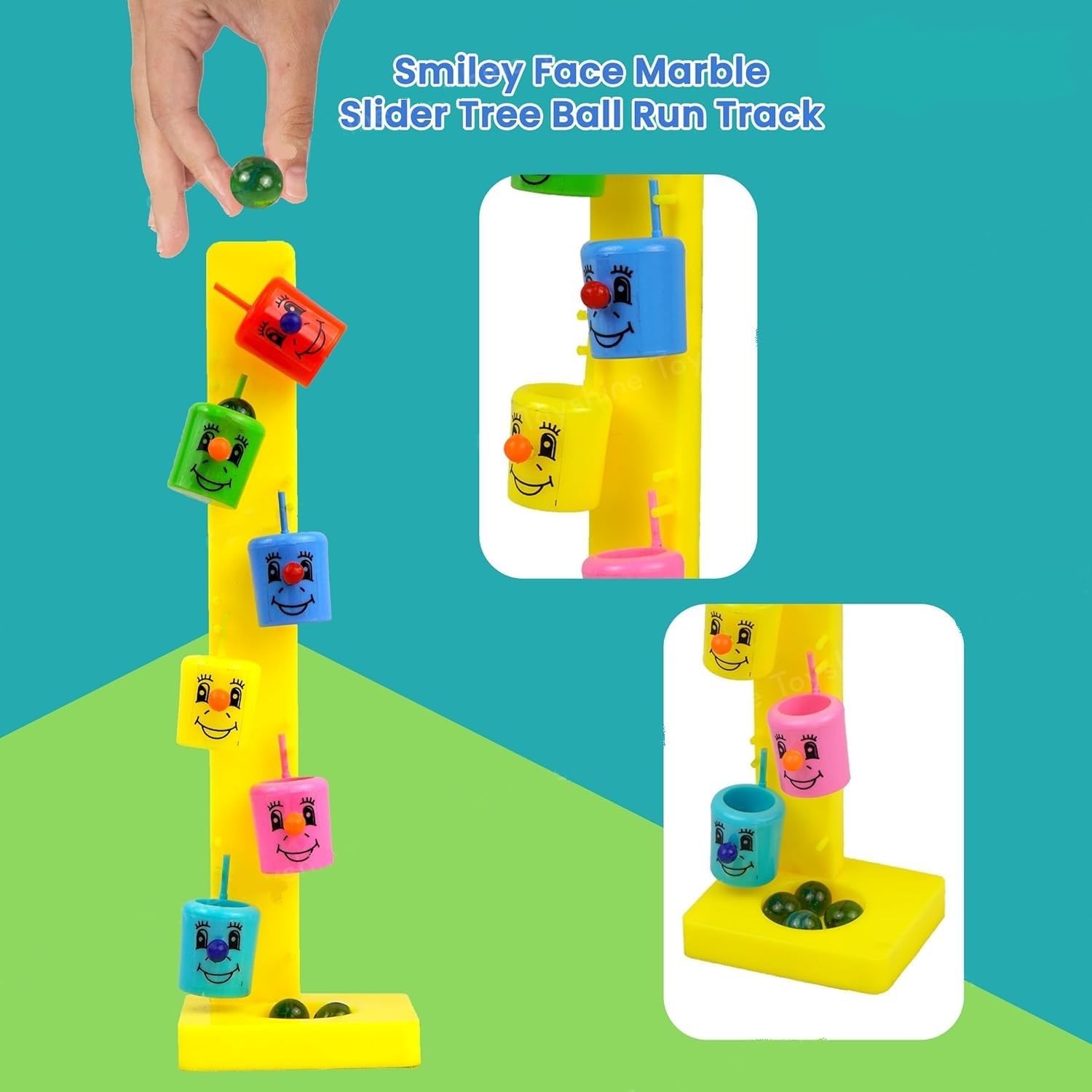 The Voila Company Smiley Face Marble Slider Tree Ball Run Track with 6 Tilting Buckets & Pc 4 Marbles Fun Party Entertaining Game Birthday Return Gift Toy for Kids Boys Girls 3+(Set of 6) 2