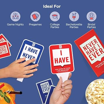 Never Have I Ever Card Game Paddles, Maximize the Fun of Playing Cards, 10 Physical I Have and I Have Never Paddles, Portable Adult Games for Game Nights, Vacations, Family Gatherings, Ages 17+