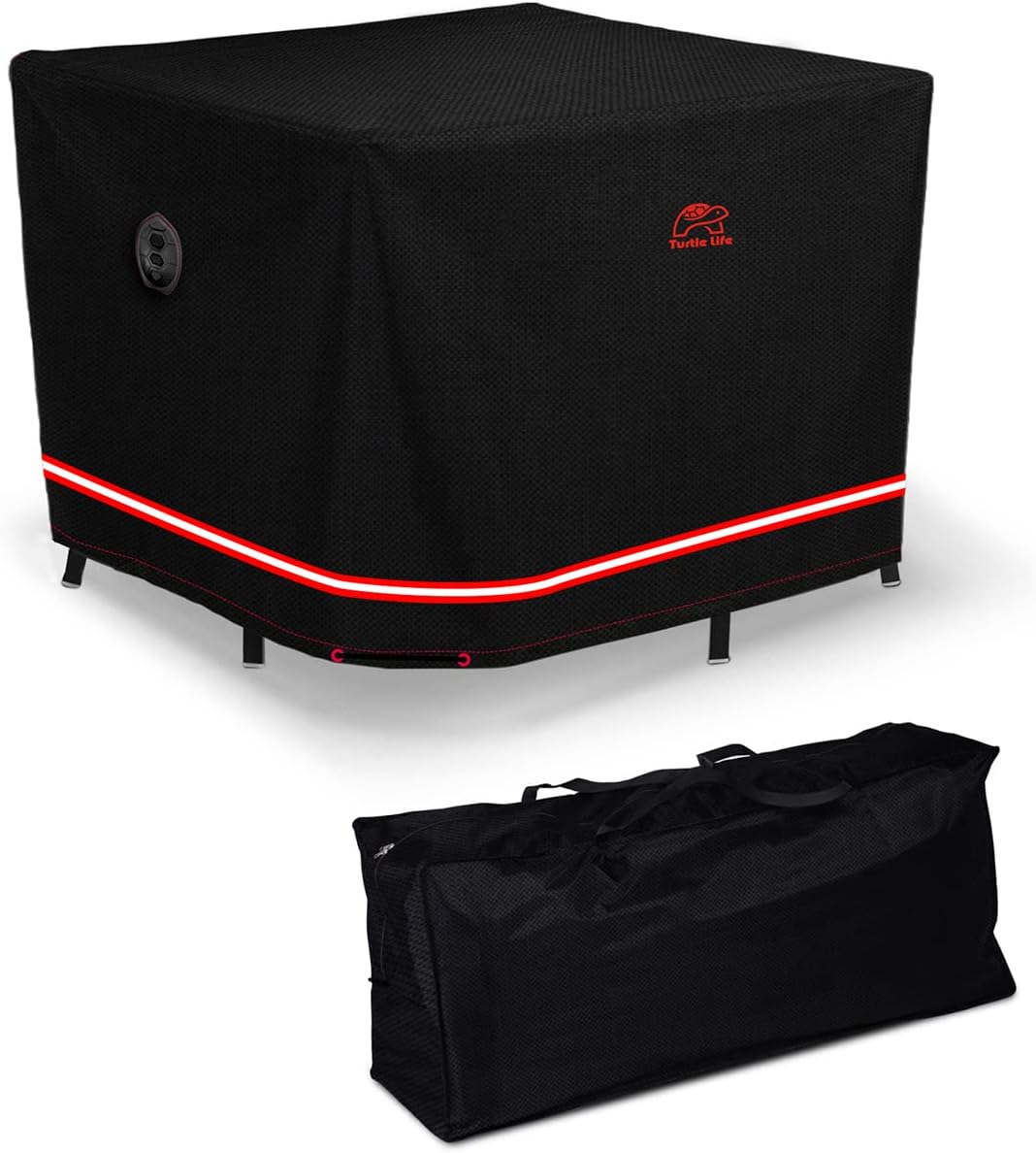 Turtle Life Patio Furniture Set Cover, Square Durable Water Resistant Outdoor UV Resistant Anti-Fading Dining Table Chairs Cover with Outdoor Patio Storage Bag, Black, 56" L x 56" W x 29" H
