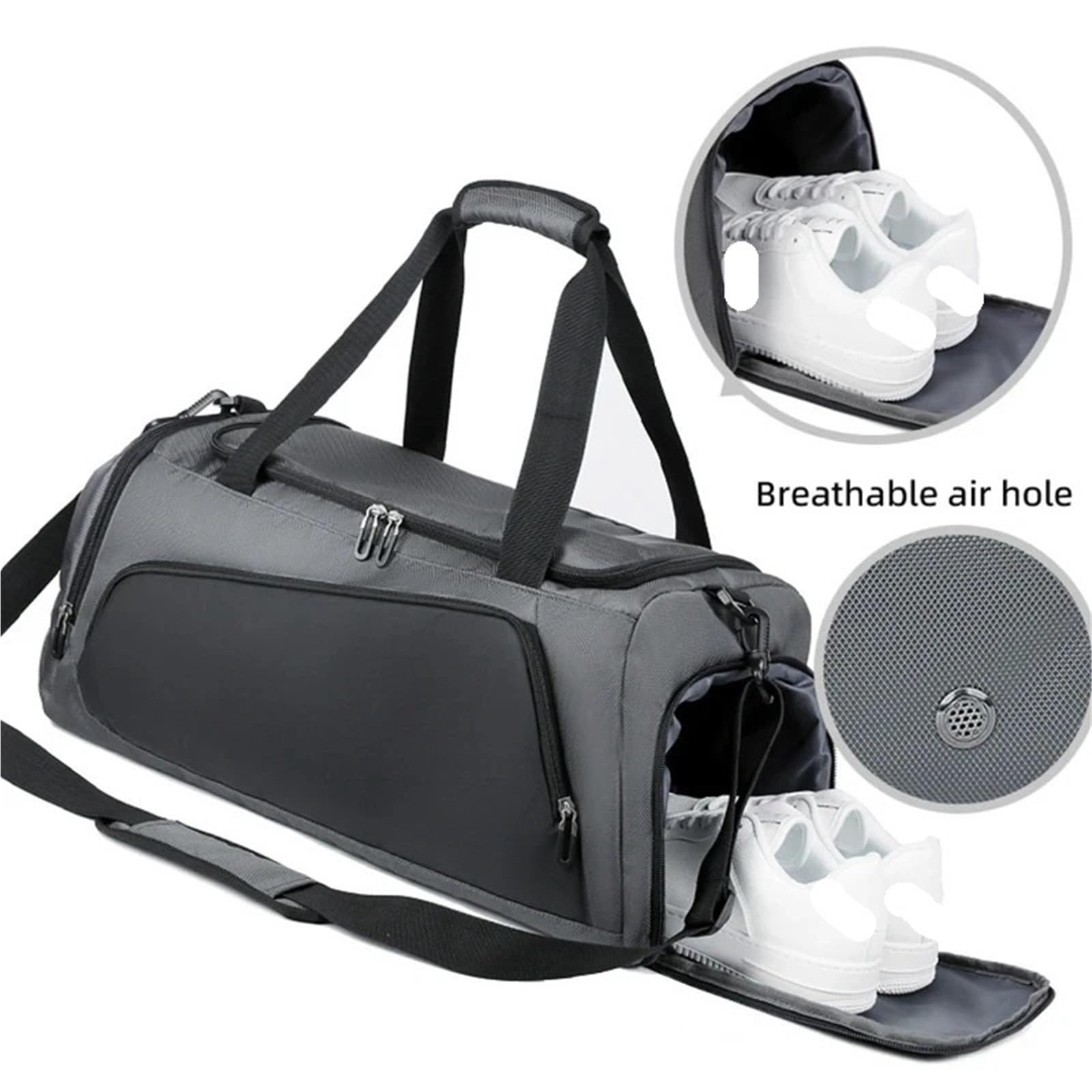 Bolso de Gimnasio Gran Capacidad, Bolsa Viaje, Paquete separación húmeda Seca for Hombre, Bolsas Mensajero Hombro Deportivas for Fitness, Bolsillo Almacenamiento for Zapatos para Zapatos(Gray)