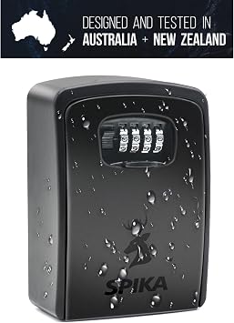 SPIKA Lock Box for House Key Wall Mount Waterproof Key Lock Box for Outside Hide a Key Outdoor Large Storage 4 Digit