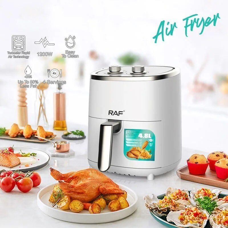 high-capacity 4.8l air fryer - stainless steel, 1200w, healthy cooking with no oily smoke