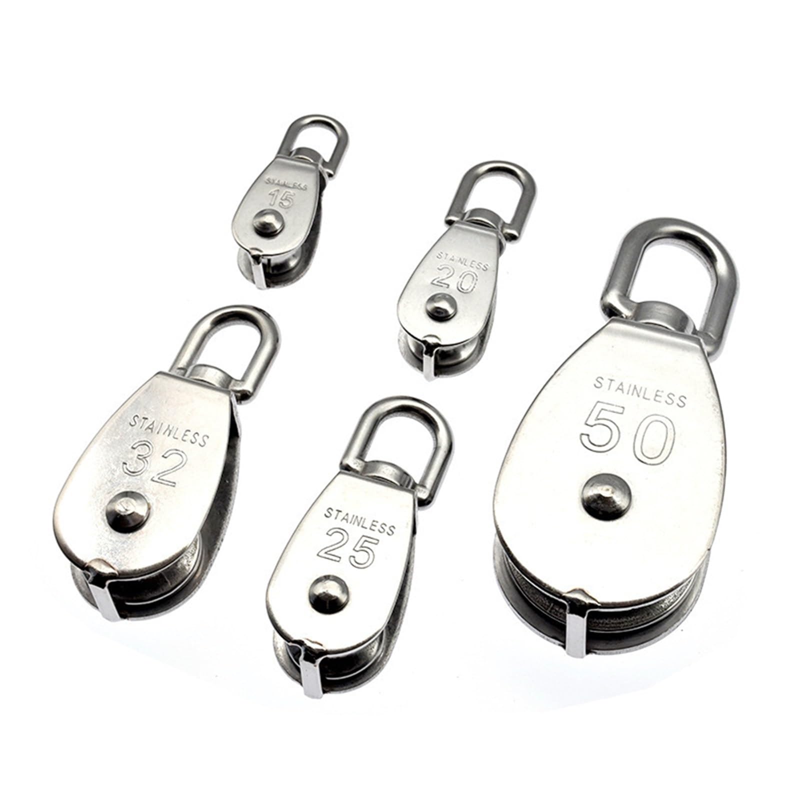 1 PCS Stainless Steel Pulley M15/M20 M25 M32 M50 Single Wheel Swivel Lifting Rope Pulley Set Lifting Wheel Tools(M32)