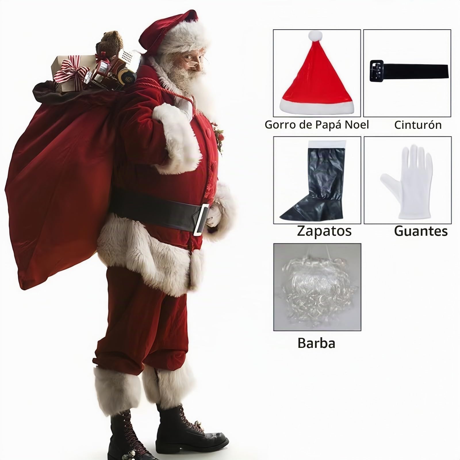 Disfraz De Papá Noel, para Hombre, Traje De Papá Noel Adulto, 7 Piezas, Traje Navideño Profesional De Talla Grande para Fiesta Navideña, Traje De Papá Noel De Lujo para Adulto