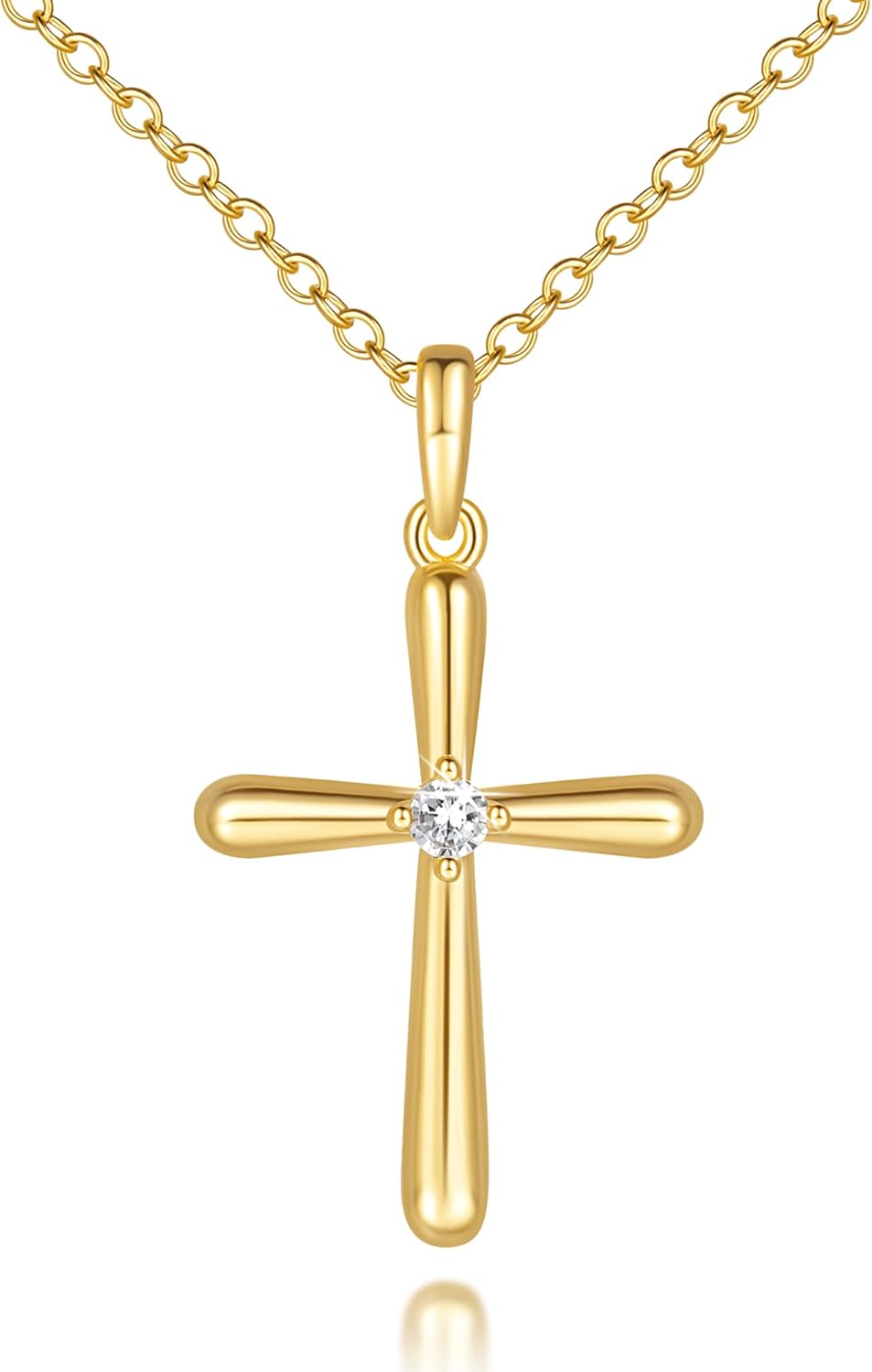 Gold Cross Necklace for Women 14K Gold Cross Necklaces for Women Crosses Pendant Necklaces for Womens Gentle Edge with Soft Lines with Cubic Zirconia Crosses Chain Pendant for Womens Chain 16.5in+3.15in