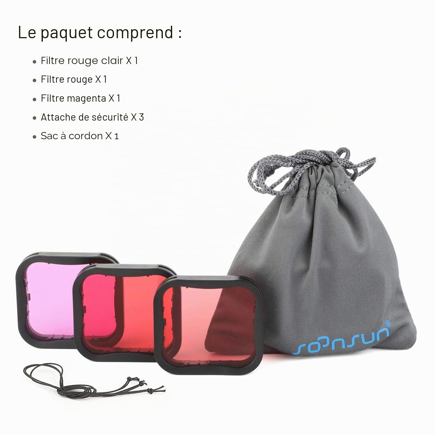 SOONSUN Lot de 3 filtres de plongée pour GoPro Hero 5 6 7 Noir Super Suit - Filtre Rouge, Rouge Clair et Magenta - Améliore Les Couleurs pour diverses Conditions de vidéo et de Photographie