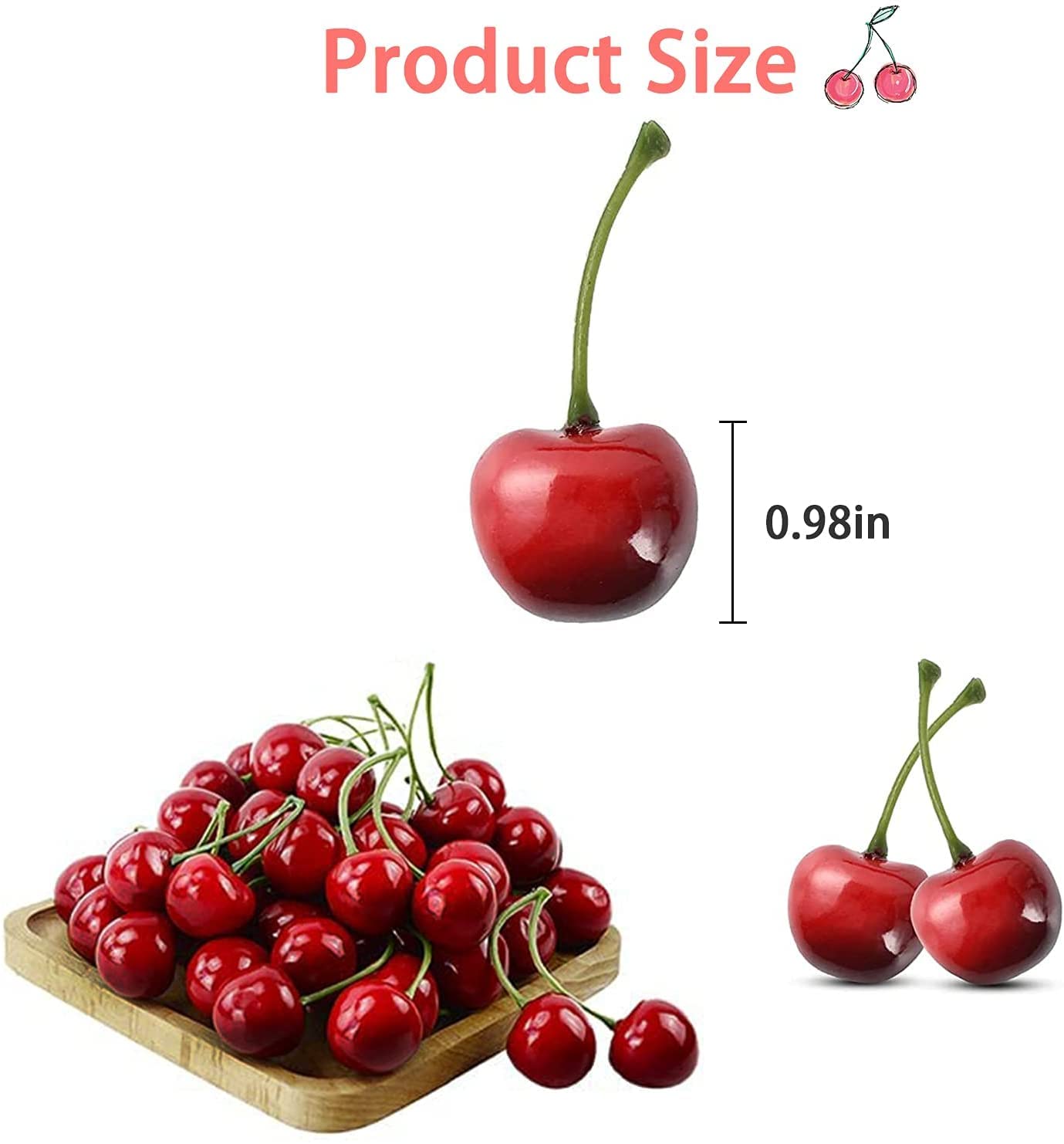 CURTEK Künstliche Kirsch-Dekorationen, 2,5 Cm, Lebensechte Kirschen, Kunstfrucht, Modell Für Party, Dekoration, Zuhause, Küchenschrank, Fotografie-Requisite, Schwarz, GDSFG5, 50 Stück